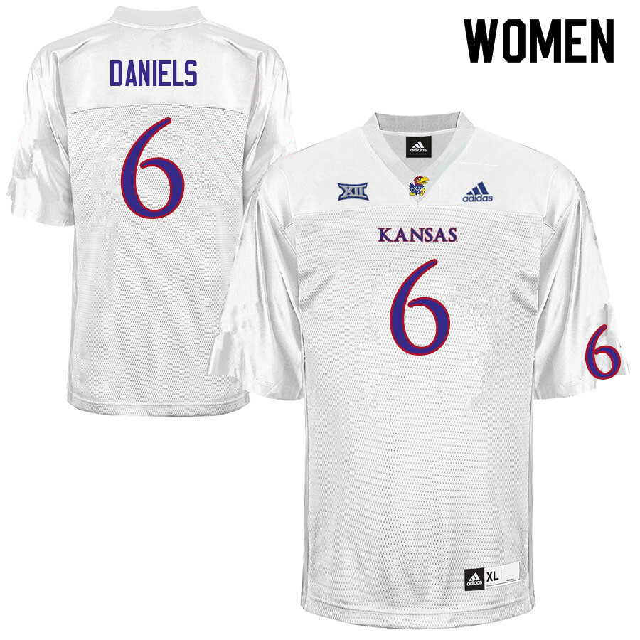 Women #6 Jalon Daniels Kansas Jayhawks College Football Jerseys Sale-White